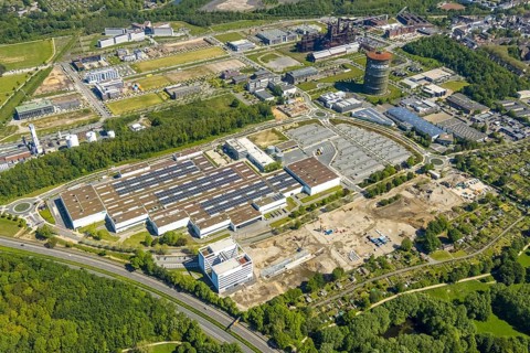 Aerial view, Phönix-West industrial estate and recreation area, Hörde, Dortmund, Ruhr area, North