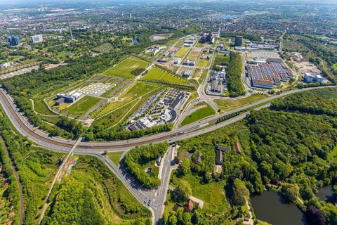 Aerial view, Phönix-West industrial estate and recreation area, Hörde, Dortmund, Ruhr area, North