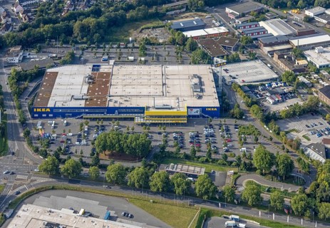 Aerial view, Indupark commercial area with the IKEA store in the district Oespel in Dortmund, Ruhr