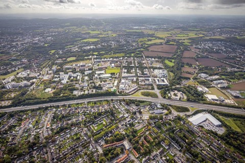 Aerial view of the TZDO - TechnologieZentrumDortmund GmbH, Technical University Dortmund Campus