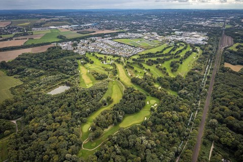 Aerial view, Royal Saint Barbara's Dortmund Golf Club and single-family house housing estate