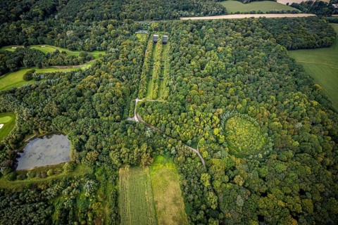 Aerial view, Former shooting range in the nature reserve Buschei Am Wirksfeld and Wulfscher Teich