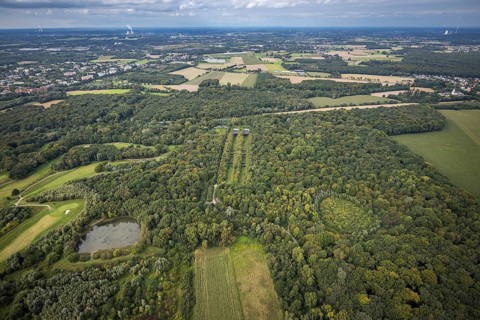 Aerial view, Former shooting range in the nature reserve Buschei Am Wirksfeld and Wulfscher Teich