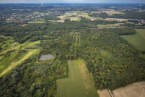 Aerial view, Former shooting range in the nature reserve Buschei Am Wirksfeld and Wulfscher Teich