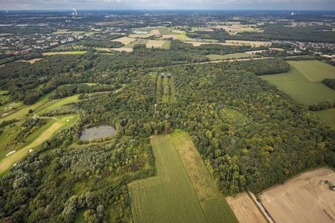 Aerial view, Former shooting range in the nature reserve Buschei Am Wirksfeld and Wulfscher Teich