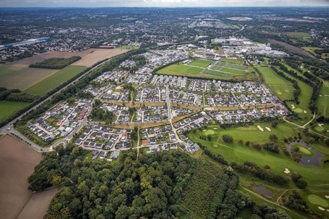 Aerial view, single-family house, housing estate Brackeler Feld and BVB Borussia Dortmund training