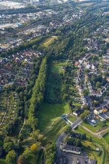 Aerial view, green area at Schmechtingsbach in the district Marten in Dortmund, Ruhr area, North