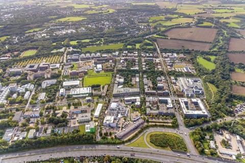 Aerial view of the TZDO - TechnologieZentrumDortmund GmbH, Technical University Dortmund Campus