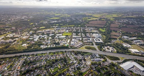 Aerial view of the TZDO - TechnologieZentrumDortmund GmbH, Technical University Dortmund Campus