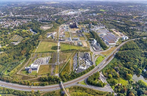 Phönix-West area and Hoesch-Gasometer with the Phoenix Lake in the background as well as Wilo Park,