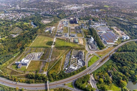 Phönix-West area and Hoesch-Gasometer with the Phoenix Lake in the background as well as Wilo Park,