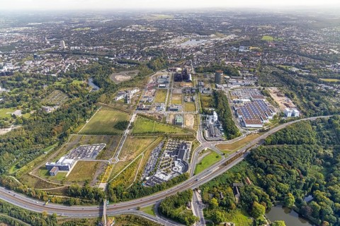 Phönix-West area and Hoesch-Gasometer with the Phoenix Lake in the background as well as Wilo Park,