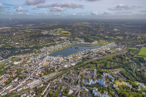 Phoenix-See in the district Hörde in Dortmund, Ruhr area, North Rhine-Westphalia, Germany, DE,