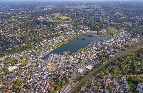 Phoenix-See in the district Hörde in Dortmund, Ruhr area, North Rhine-Westphalia, Germany, DE,