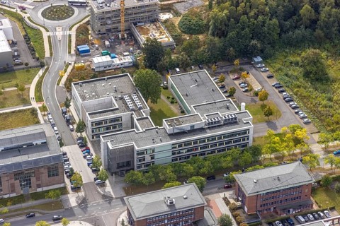 Phoenix-West area with company buildings MST Factory and ION-GAS GmbH on Konrad-Adenauer-Allee in
