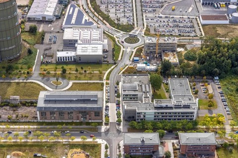 Phoenix-West area with company buildings MST Factory and ION-GAS GmbH on Konrad-Adenauer-Allee in