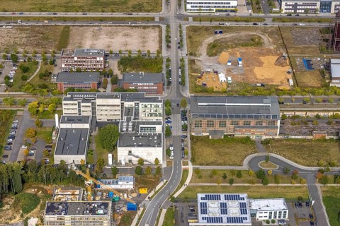 Phönix-West area with company buildings MST Factory and ION-GAS GmbH at Konrad-Adenauer-Allee in
