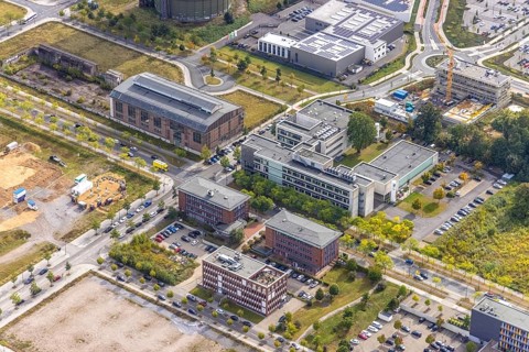 Phönix-West area with company buildings MST Factory and ION-GAS GmbH on Konrad-Adenauer-Allee and