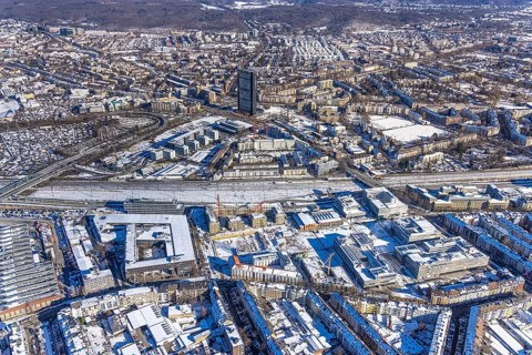 Aerial photo, city centre, ARAG Tower, Düsseltal, Düsseldorf, Rhineland, North Rhine-Westphalia,