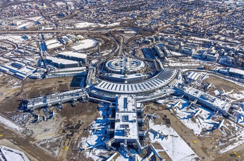 Aerial photo, Düsseldorf Airport, reception building and terminal building, Lohausen, Düsseldorf,