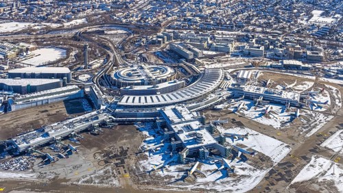 Aerial photo, Düsseldorf Airport, reception building and terminal building, Lohausen, Düsseldorf,