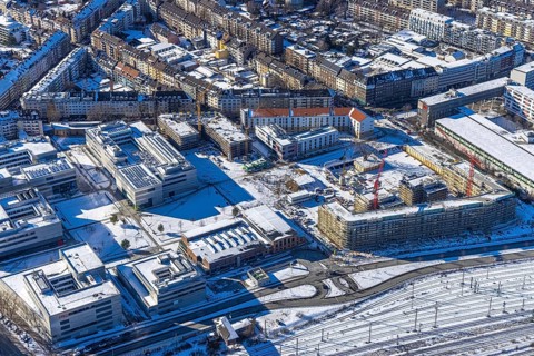 Aerial view, construction site of the new Centre for Digitisation and Digitality (ZDD) on the