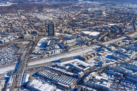 Aerial photo, city centre, ARAG Tower, Düsseltal, Düsseldorf, Rhineland, North Rhine-Westphalia,