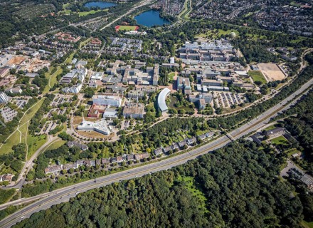 Aerial view, Heinrich-Heine-University in the district Bilk in Düsseldorf, Rhineland, North