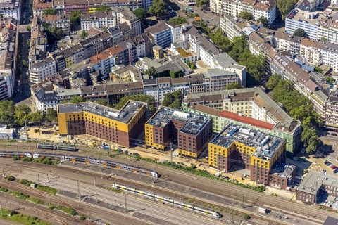 Aerial view, construction site and new hotel buildings for Adina Apartment Hotel, Hampton by Hilton