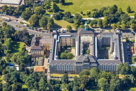 Aerial view, construction work on the building of the Düsseldorf district government in the