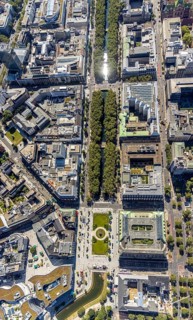 Aerial view, Düsseldorfer Kö Königsallee shopping area city centre, Düsseldorf, Rhineland, North