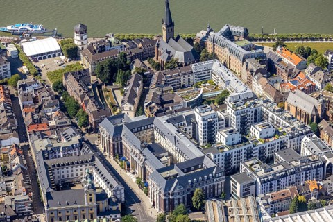 Aerial view, Andreas Quartier Hyatt House Hotel in the Old Town in Düsseldorf, Rhineland, North