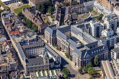 Aerial view, Andreas Quartier Hyatt House Hotel in the Old Town in Düsseldorf, Rhineland, North