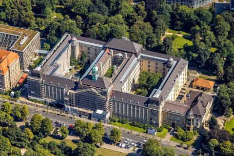 Aerial view, construction work on the building of the Düsseldorf district government in the