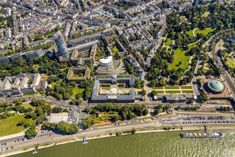 Aerial view, Ehrenhof with art museum, Kunstpalast and North Rhine-Westphalia-Forum as well as
