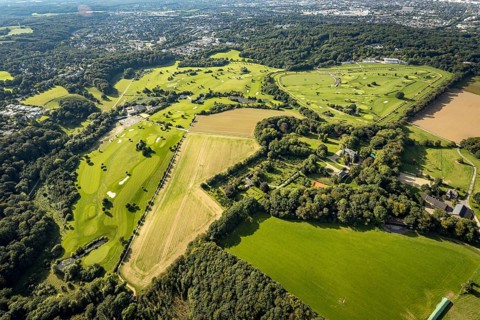 Aerial view, golf course Düsseldorf-Grafenberg in the district Ludenberg in Düsseldorf, Rhineland,