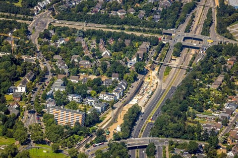 Aerial view, construction site at Danziger Straße with motorway access A44 Stockumer Höfe in