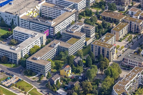 Aerial view of the future METRO campus in Düsseldorf Flingern at METROstraße 1, Flingern,