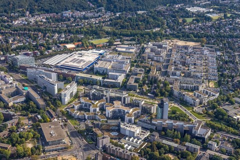 Aerial view of the future METRO campus in Düsseldorf Flingern at METROstraße 1, Flingern,