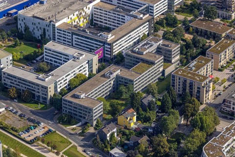 Aerial view of the future METRO campus in Düsseldorf Flingern at METROstraße 1, Flingern,