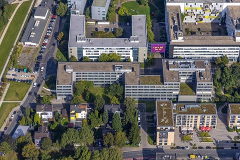 Aerial view of the future METRO campus in Düsseldorf Flingern at METROstraße 1, Flingern,