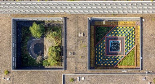 Aerial view, commercial building of Deutsche Telekom AG on Sohnstraße in the Düsseltal district of