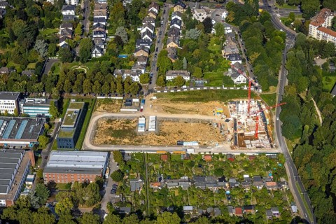 Aerial view, construction site Zoo eins Quartier für Wohnungen an der Max-Planck-Straße im