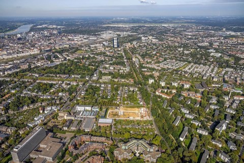 Aerial view, construction site Zoo eins Quartier für Wohnungen an der Max-Planck-Straße im