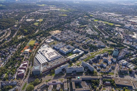 Aerial view of the future METRO campus in Düsseldorf Flingern at METROstraße 1, Flingern,