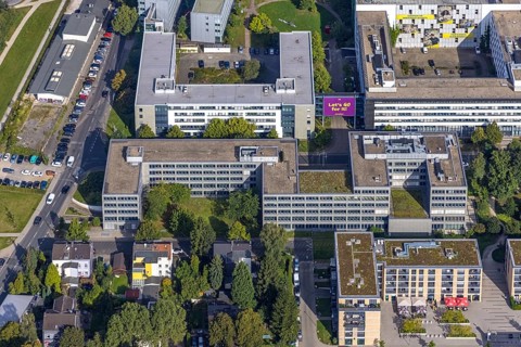 Aerial view of the future METRO campus in Düsseldorf Flingern at METROstraße 1, Flingern,