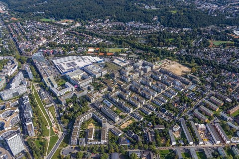 Aerial view of the future METRO campus in Düsseldorf Flingern at METROstraße 1, Flingern,