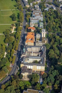 Aerial view, district government and higher regional court on Cecilienallee in the Pempelfort