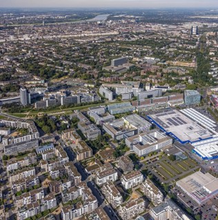 Aerial view of the future METRO campus in Düsseldorf Flingern at METROstraße 1, Flingern,
