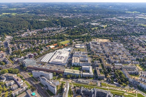 Aerial view of the future METRO campus in Düsseldorf Flingern at METROstraße 1, Flingern,